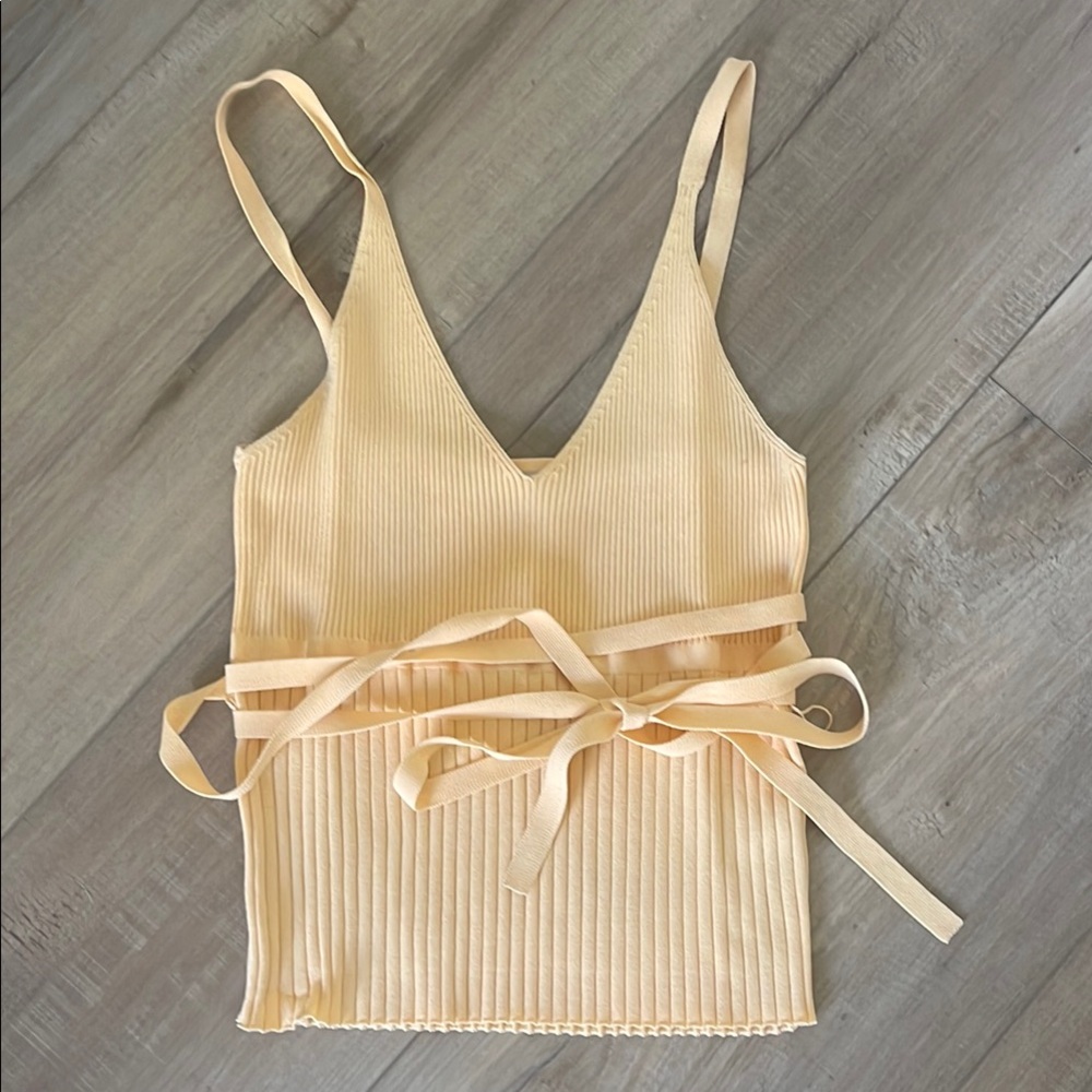 Zara Yellow Ribbed Tie Front Camisole